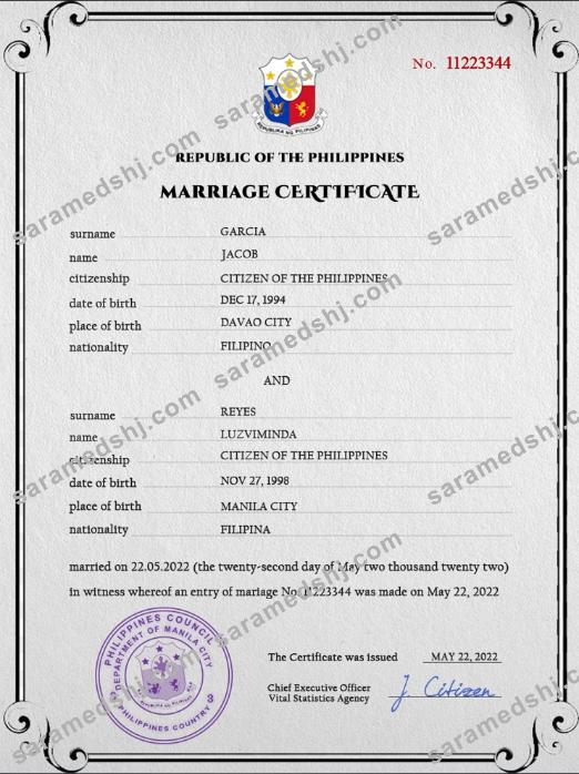 Philippines marriage certificate PSD template